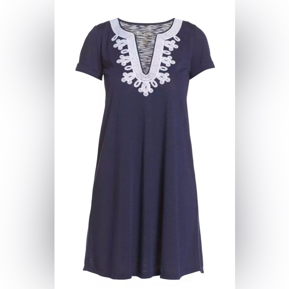 Lilly Pulitzer MAISY Swing T-Shirt Dress True Navy with White Embroidery Size S - Picture 11 of 11